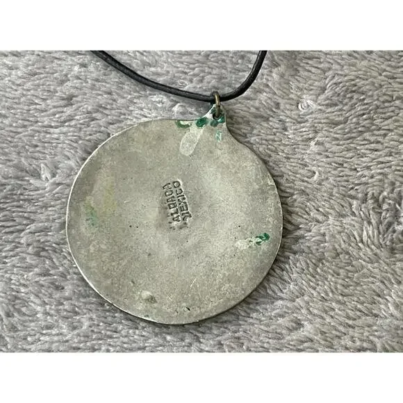 VTG Alpaka Mexico Inlaid Bird Pendant Mother of Pearl Abalone Leather Necklace!! - Picture 5 of 8